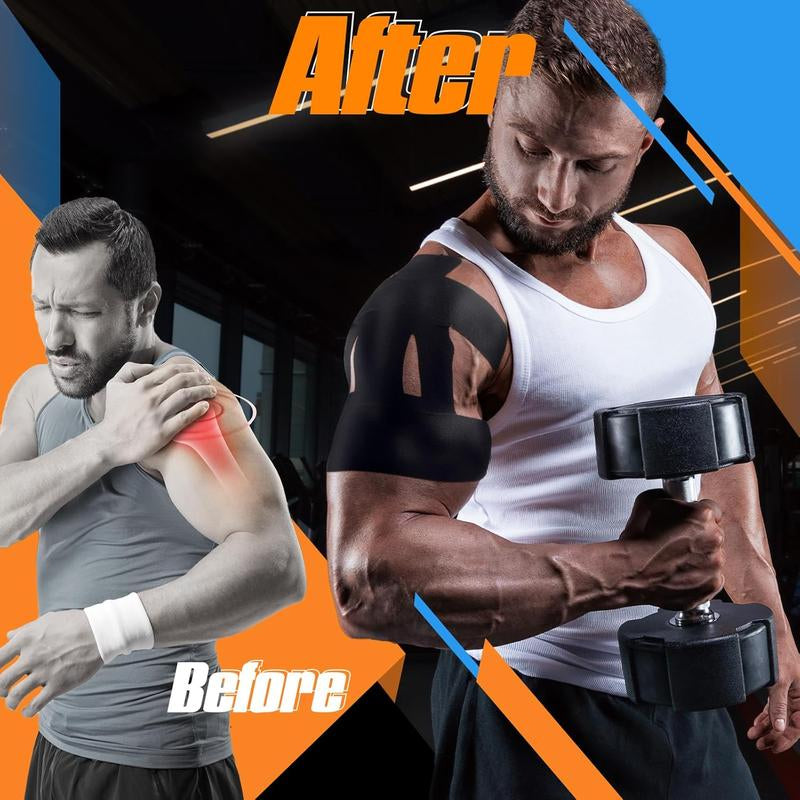 10-Pack Pre-Cut Kinesiology Tape for Ultimate Shoulder Pain Relief - Waterproof, Breathable, and Elastic Support for Active Lifestyles